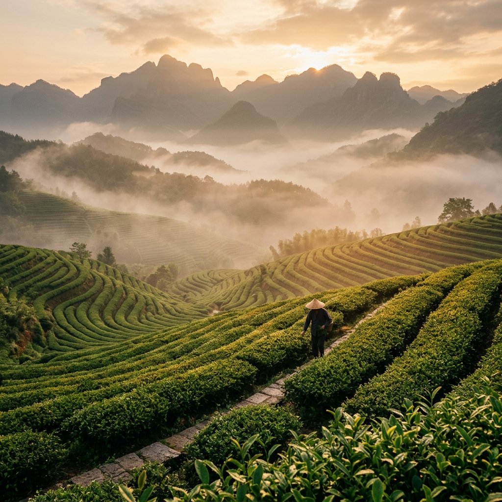 Misty tea plantation